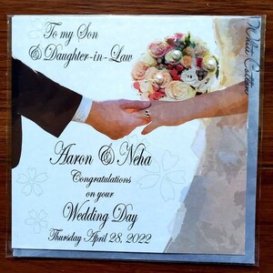 My Son & Daughter-in-law Bouquet of Flowers by White Cotton Cards Personalised Handmade Wedding Card