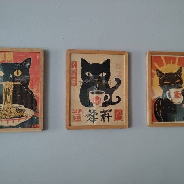 Vintage Japanese Black Cat Coffee Poster, Cat Cafe Art Print - Etsy