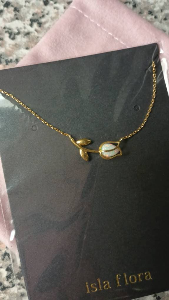 Dainty Encased Opal Tulip Wrap Necklace, Aesthetic, Simple, Gold, Silver Elegant, Minimal Jewelry, bridesmaid, Delicate, Layering Her Gift