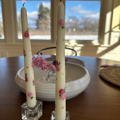 Set of 2 Blue French Toile Taper Candles Handmade Gift, Housewarming Gift, Wedding Gift, Mother ...