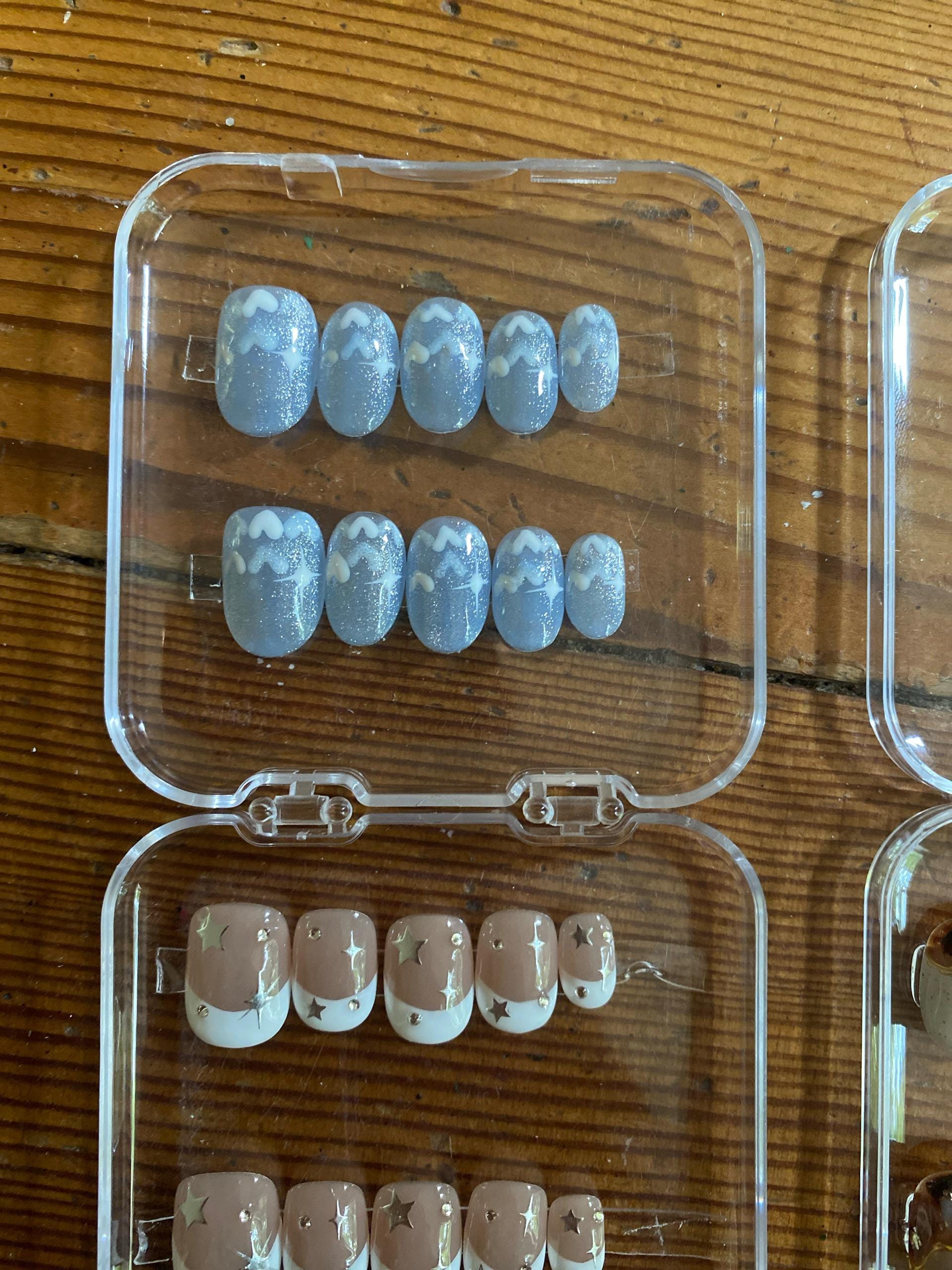 New Version | Short Baby Blue Reflective Cat Eye Little Heart Press On Nails | Gel Nails | Heart Nails | Cat Eye Nails | lmz142