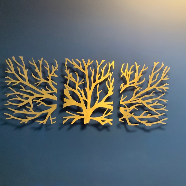 Metal Wall Art Tree of Life Decor 3D Sculpture 3 Piece Tree Brunch ...