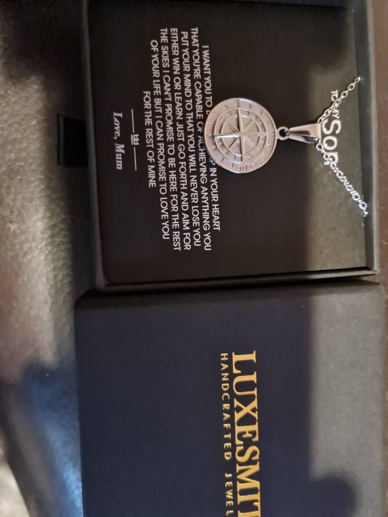 To My Son - Compass Pendant Gift Set From Mum/Mom, gift for son,  message necklace for men, birthday gift for him, graduation gift