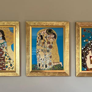 貴重クリーブ 【送料込】額装 ☆ サイン・エディション有り ☆ 限定版画 ☆ グスタフ・クリムト作「アデーレ・ブロッホ＝バウアーの肖像」ステンド