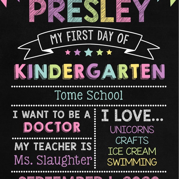 First Day of School Chalkboard Sign - Editable DIGITAL FILE - Girls ...