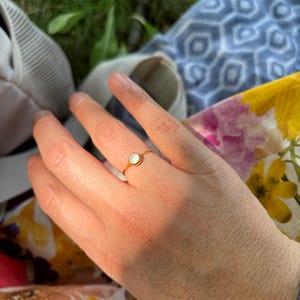 Customer photo from Jocelyn Dominguez, Dainty Rainbow Moonstone Ring, Gold-Filled June Birthstone