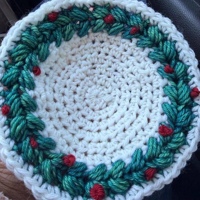 A customer's finished Wreath Ornament and Coaster Crochet Pattern + Video