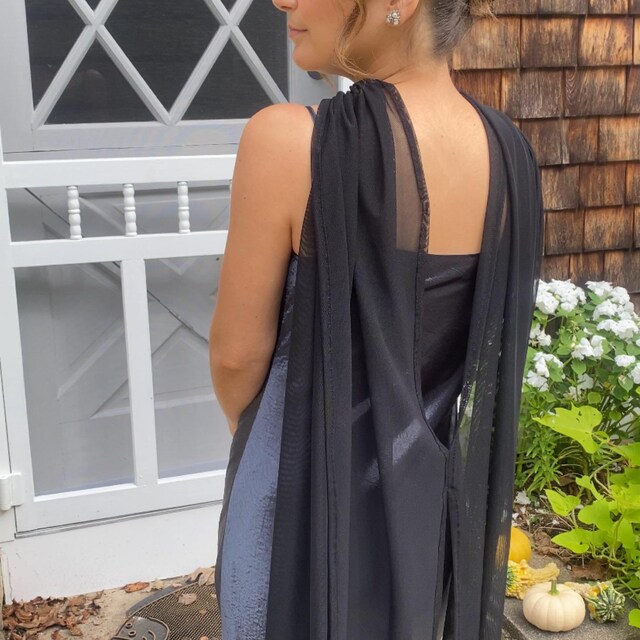 Black Sheer Evening Chiffon Shawl for Special Occasion