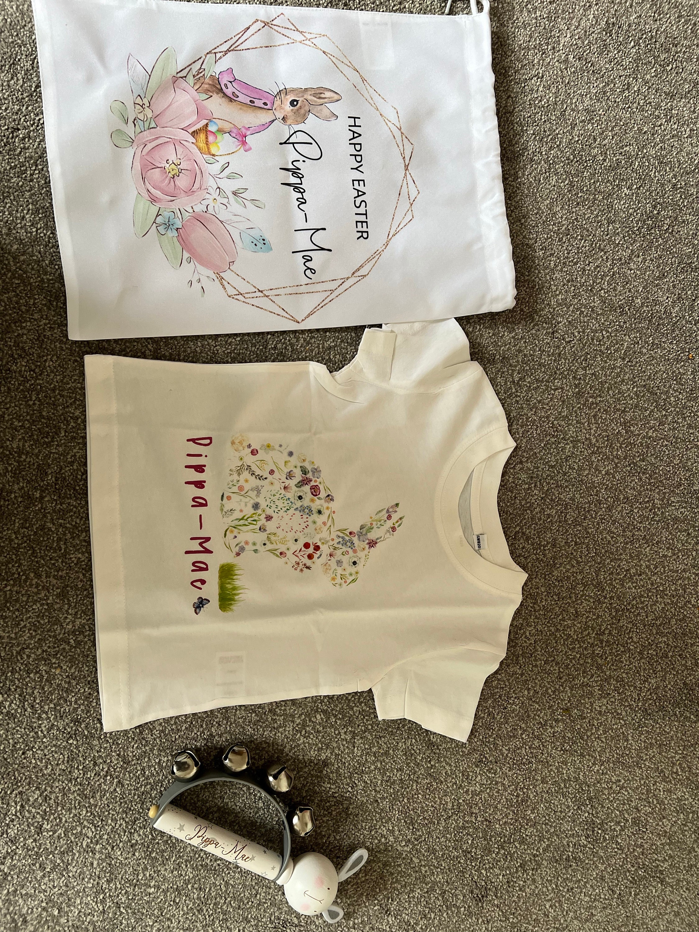 Personalised Kids Easter T-Shirt / Cute flower bunny design for boys or girls / Childrens tshirt Bunny Tshirt, Easter Gift / baby First, 1st