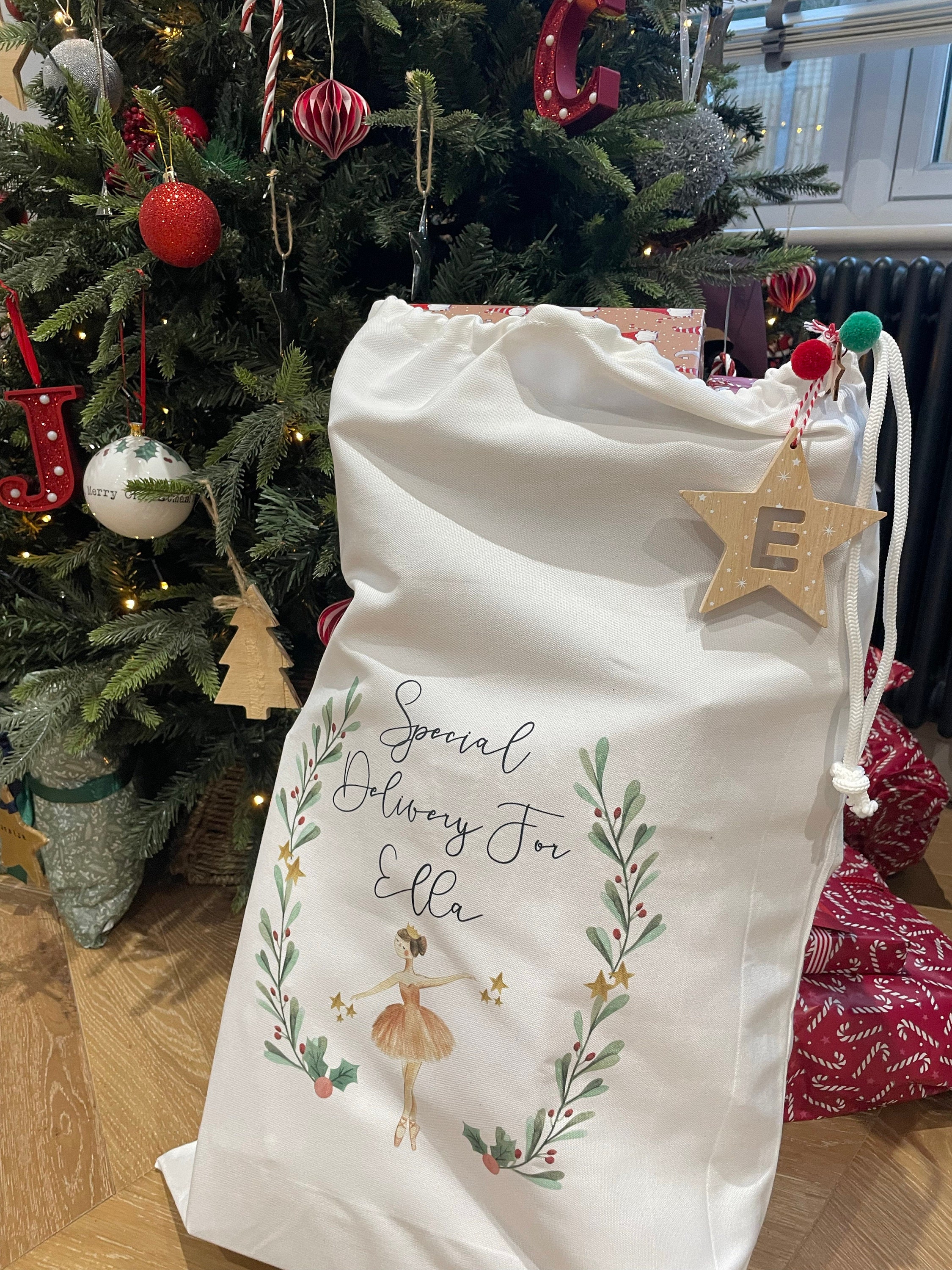 personalised santa sack, Christmas sack, Christmas nutcracker, sugar plum fairy, girl, boy, Christmas Eve box, first Christmas gift