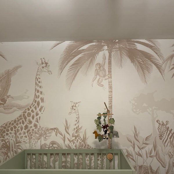 Kids Safari Jungle Animals Wallpaper , Peel and Stick Giraffe Nursery ...