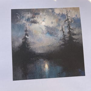 8x8 Moonlight Oil Painting Art Print: Forest Landscape Wall Art