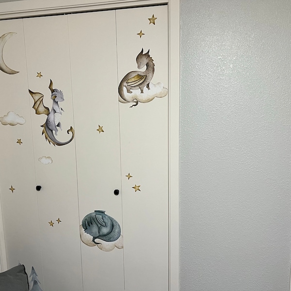 Dragon Wall Decal, Nursery Wall Decal, Watercolor Animals Wall Sticker ...