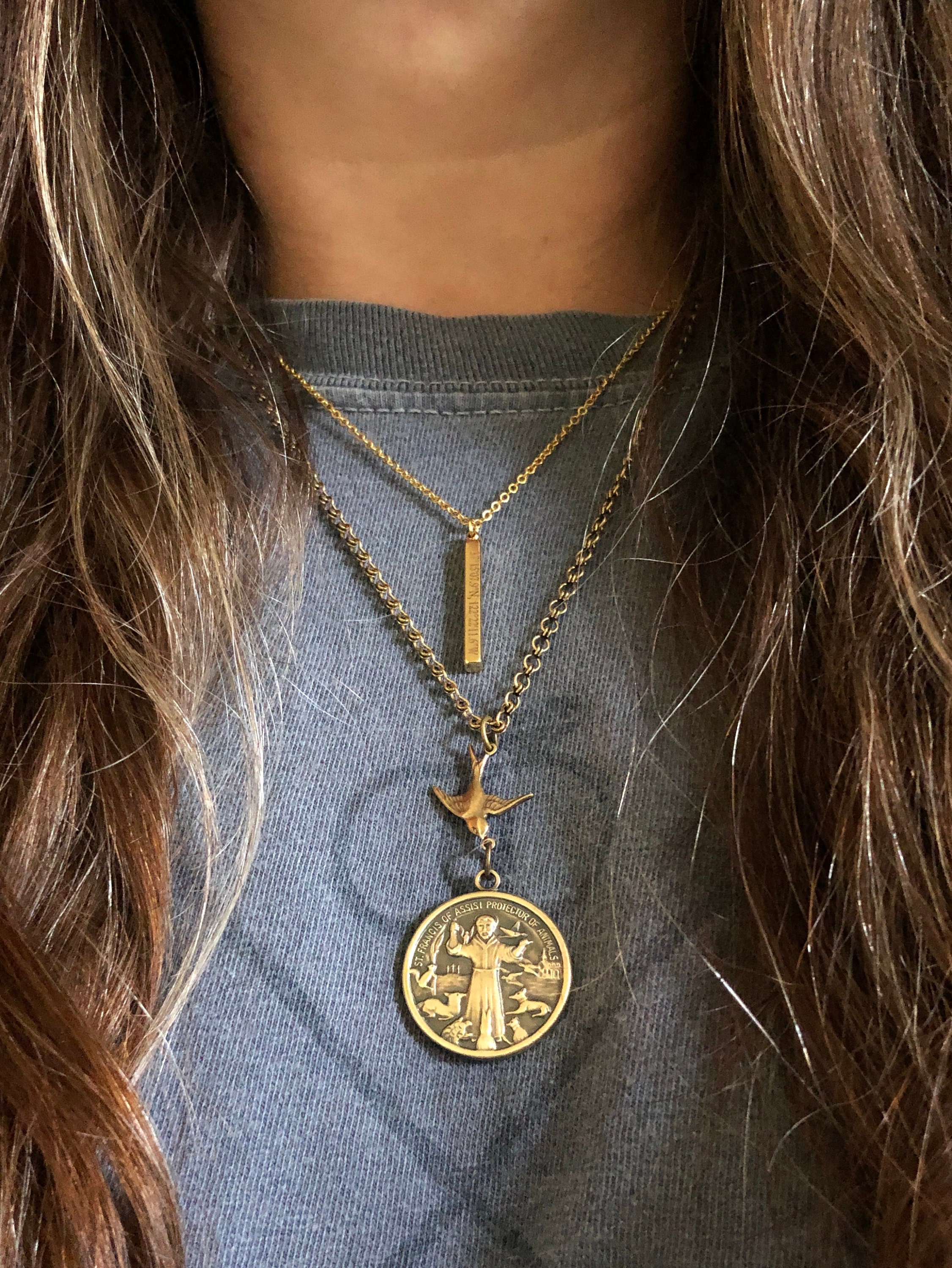 Vintage Jewelry - Vintage Necklace - Saint Francis necklace - Brass Necklace - Religious jewelry - Catholic necklace - handmade jewelry