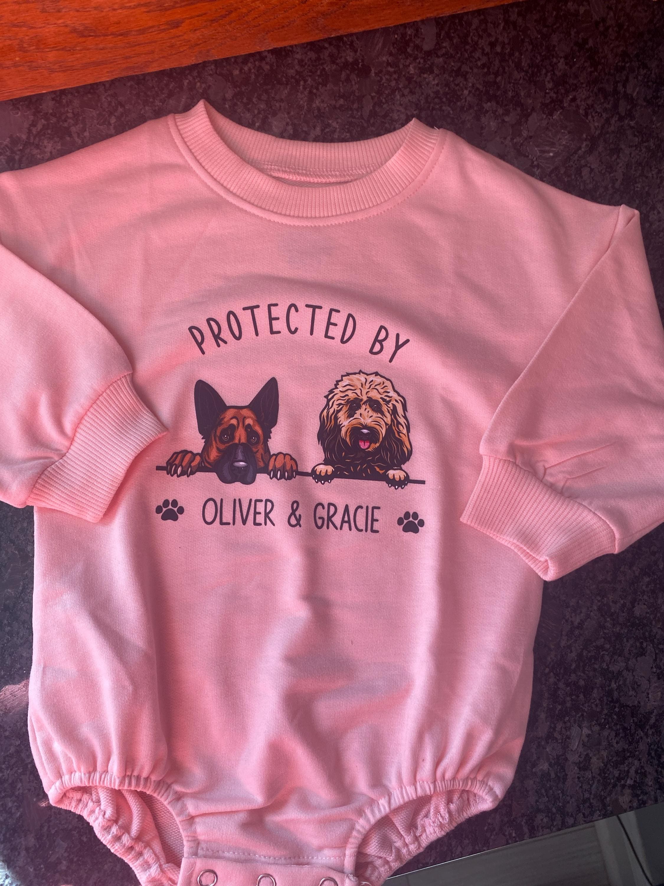 Custom Pet Portrait Protected By Baby Romper, Personalized Puppy Romper for Boys and Girls, Baby Pet Lover Outfit,Custom Baby Gift with Name