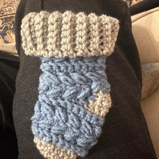 A customer's finished Wheat Stitch Mini Stocking Crochet Pattern
