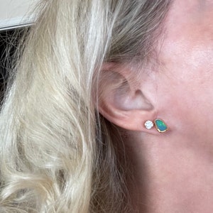 Customer photo from Cathy, Large Raw Australian Opal Stud Earrings