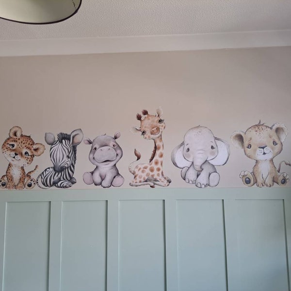 Baby Giraffe Lion Elephant Wall Sticker | Jungle Animal Nursery Decor ...