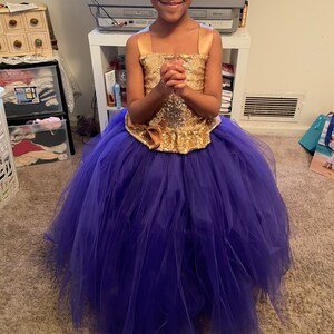 royal blue and rose gold dress