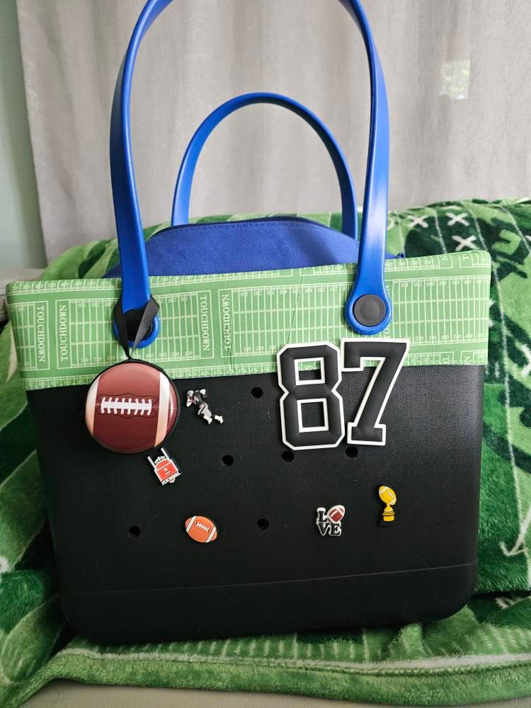Football Mom Tote Bag, Football Bag, Sports Mom Rubber Tote Bag with Zipper, Team Manager Gift for Her, Personalized FootBall Gifts for Mom