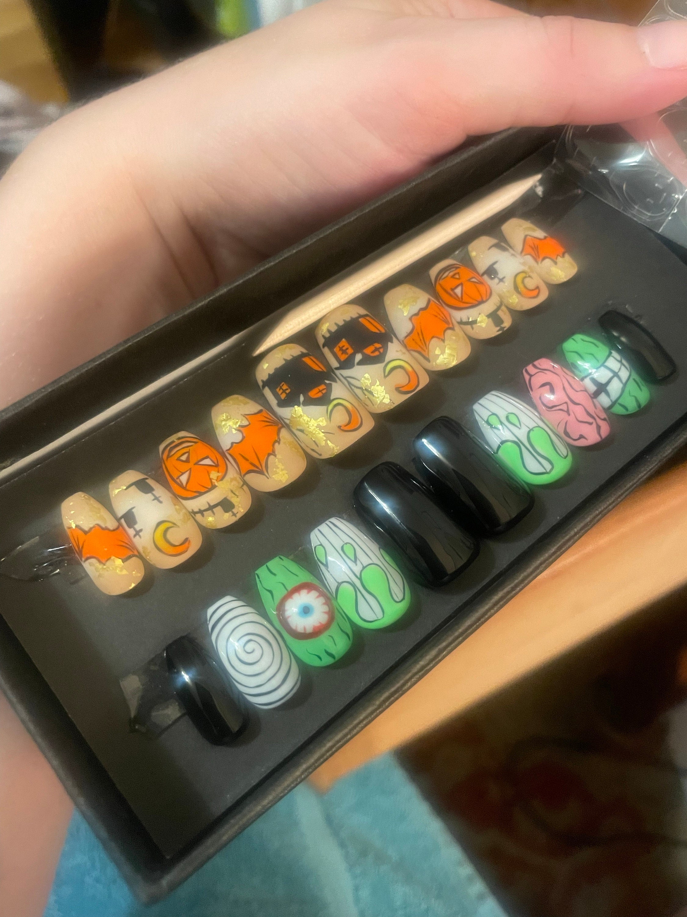 Spooky House Press On Nails | Halloween Special Press On Nails Stiletto | Hand-made Glue On Nails | Luxury Fake Nails | False Nails HA2