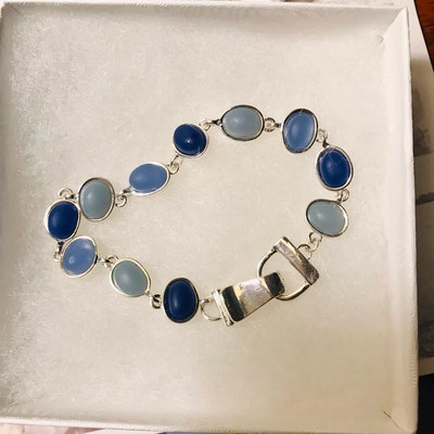 Sea Glass Bracelet With Light and Dark Blue Sea Glass Made of Sterling ...