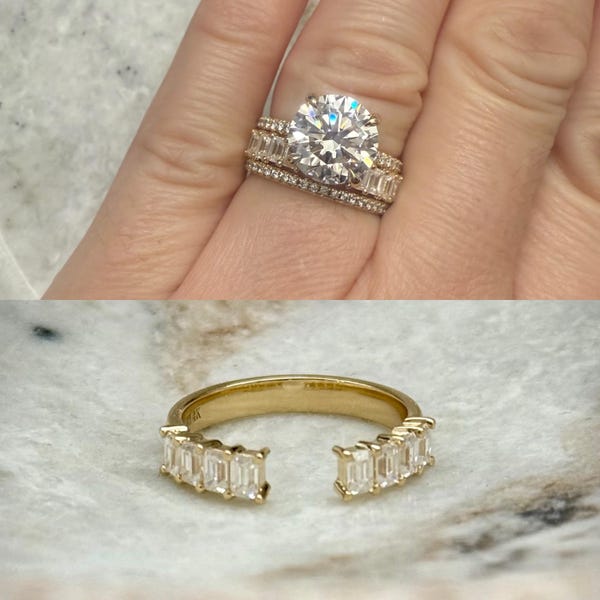 Oval Moissanite Open Wedding Band | Solid Yellow Gold Moissanite Gap ...