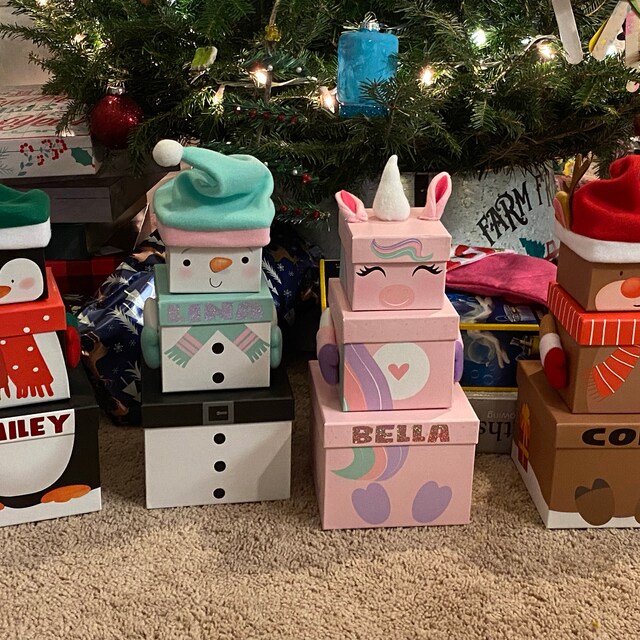 Abeec Scatola Regalo Natalizia Per Bambini – Riutilizzabile E Pieghevole – Con Babbo Natale, Elfo E Albero – Perfetta Per Riempire Calze O Cioccolatini