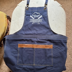 Personalized Canvas Chef Apron with Pockets | Embroidered Kitchen Wear for Restaurants & Home Cooking, Personalized Embroidered Apron