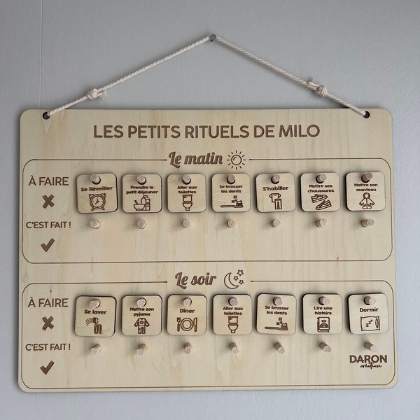 Tableau de motivation routine matin et soir en bois personnalisé ...