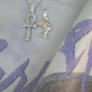 14K Gold Egyptian Ankh Cross Charm Pendant With 1.4mm Round Wheat Chai