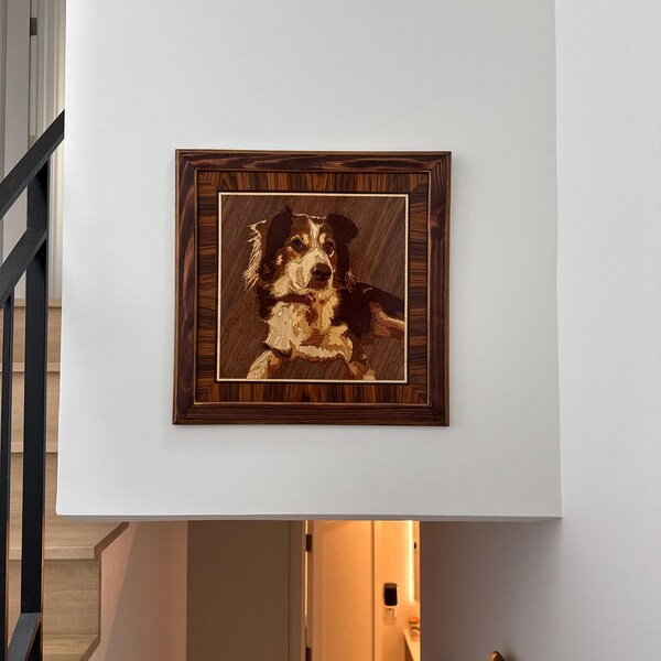 Wood Mosaic 30x20 Inlay FRAMED Geometric Art 1 Home Decor Suprematism ...