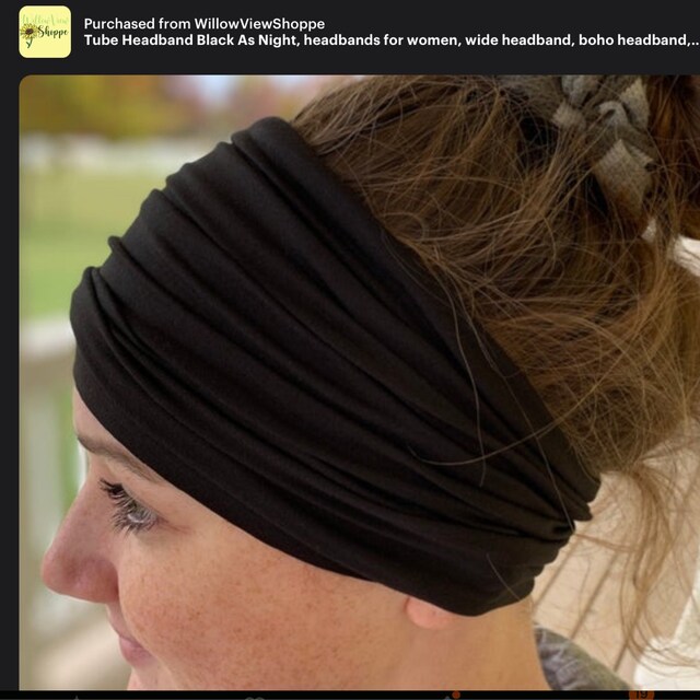 Tube Headband, Black as Night, Headbands for Women, Wide Headband