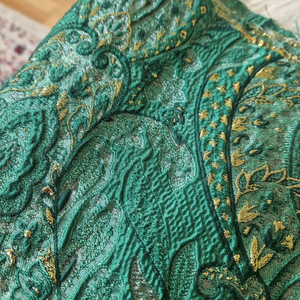 View of Luxury Green Fabric, Embossed Jacquard Fabric, Polyester Fabric, 55 ...