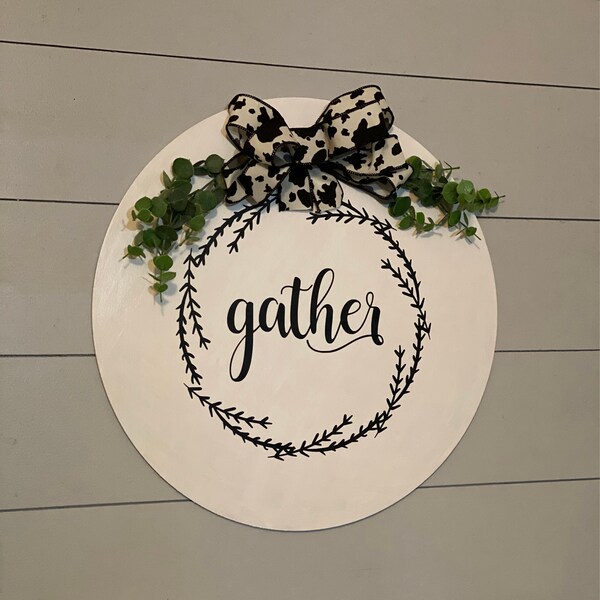 Gather Script in Wreath Svg Cut File. Rustic Farmhouse Decor Svg ...