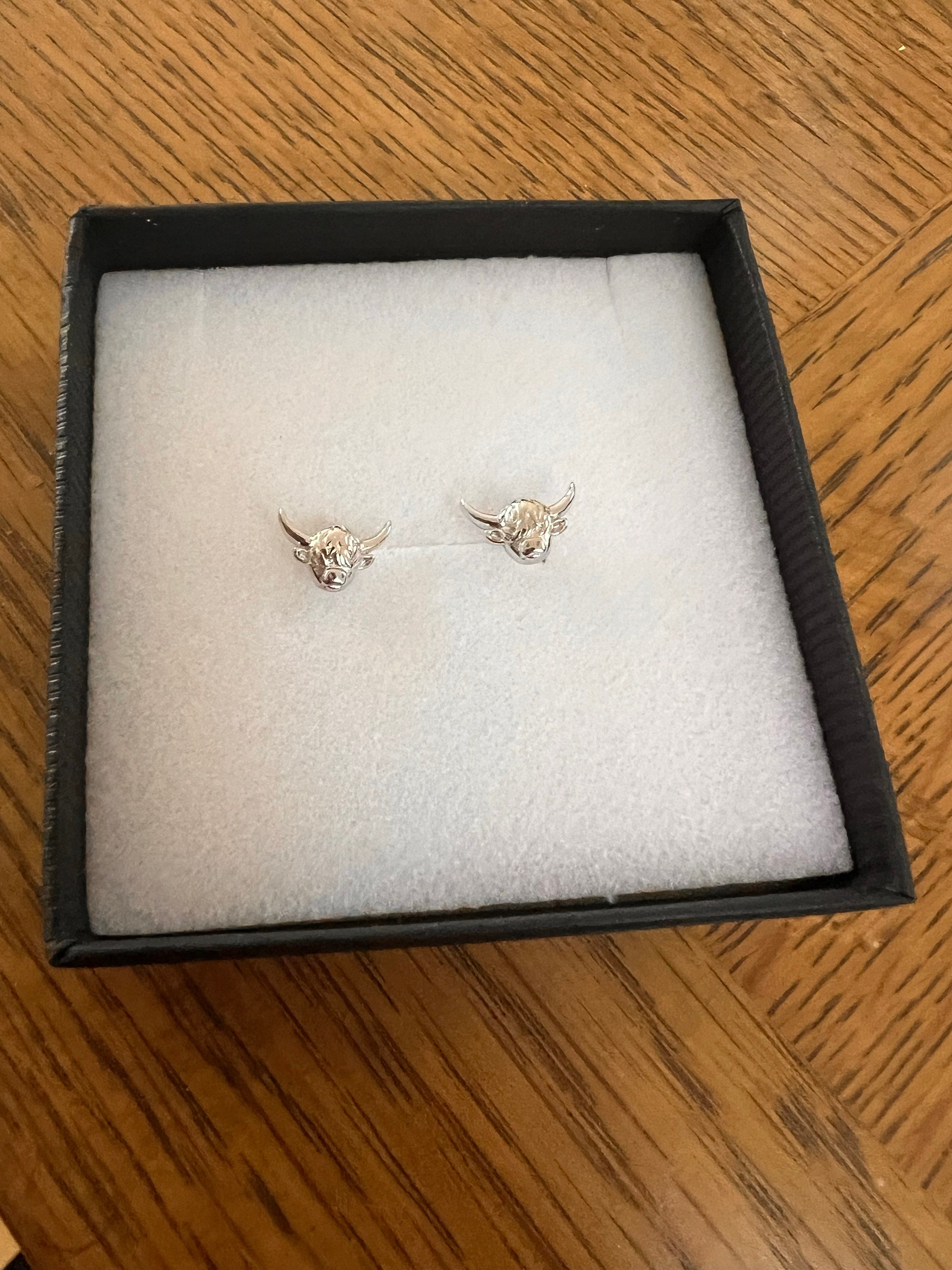 Highland Cow Stud Earrings in Sterling Silver, Cow Stud, Bull Earrings, Petite Earrings, Small Cow Stud, Scotland, Scottish