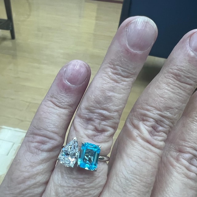 Bague Or 18 Carats Toi Et Moi Avec Aigue-marine Et Diamants - 2,68 G, Style éternité, Occasion