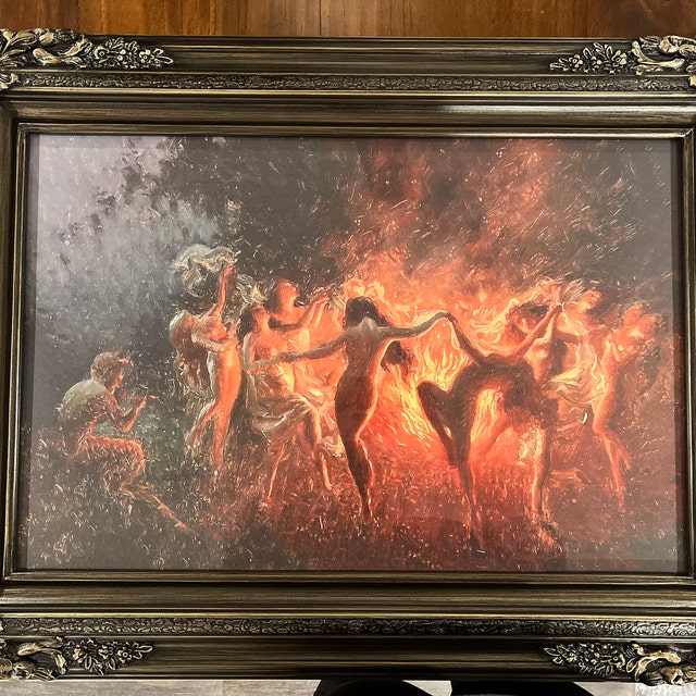 絵画 HOME PARTY FIRE Vintage Fire Dance Painting - Framed Fantasy Art Gift - Etsy