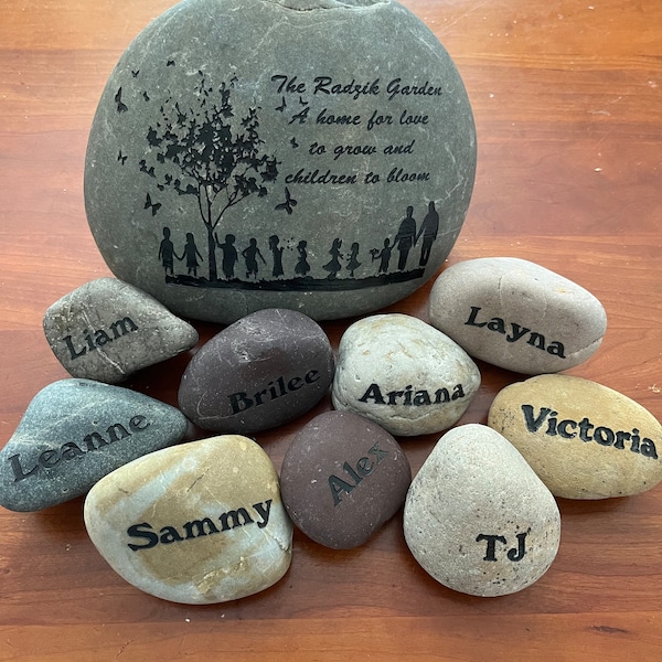 Etched Rocks Protection 7in Grandma Garden Rock 3in Name Stones Add Kids Custom Order Carved ...