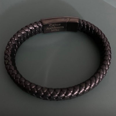 Vienna Leather Stainless Steel Mens Personalised Engraved Bracelet ...