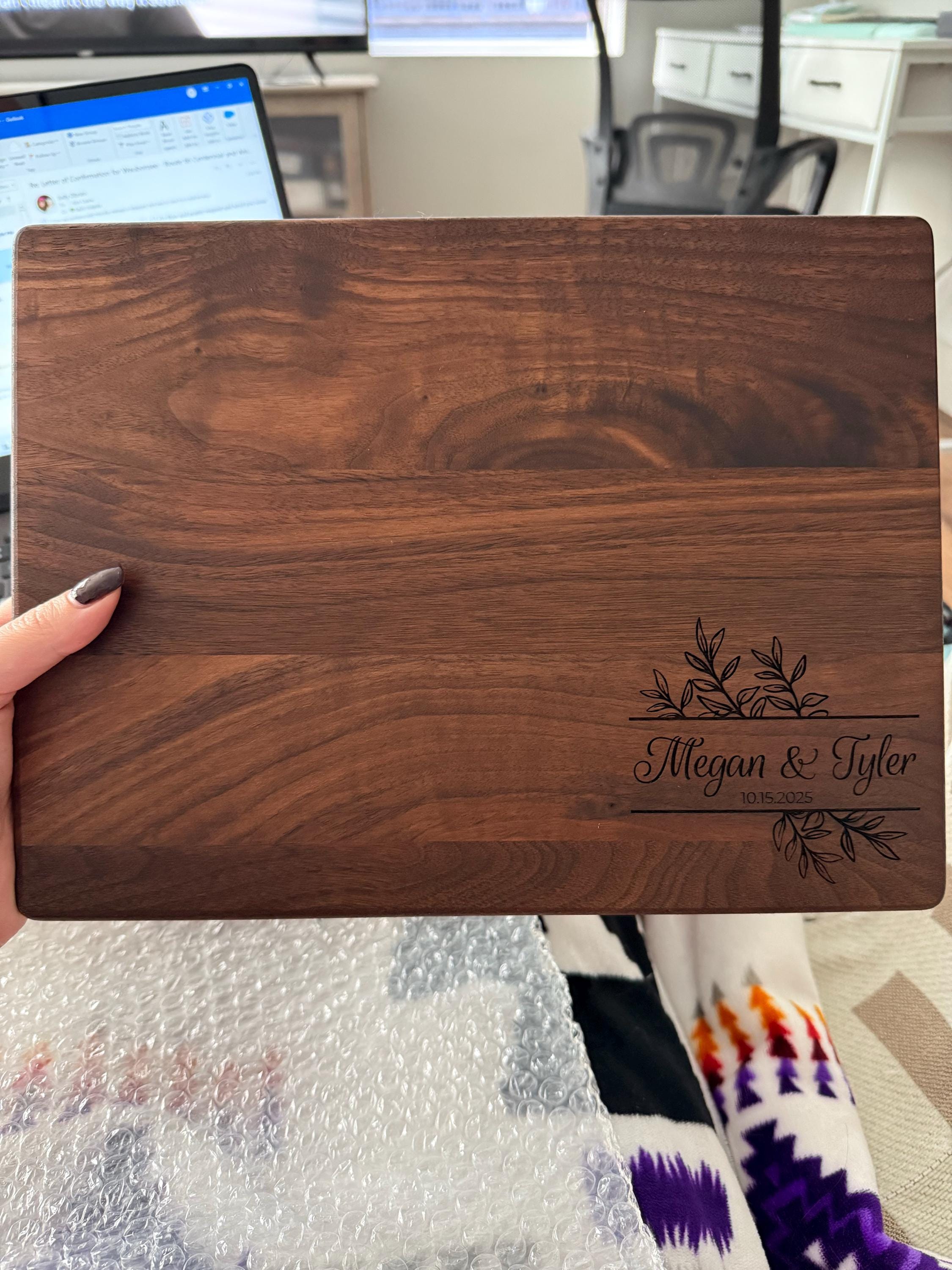 Wood Cutting Board, Personalized Cutting Board, Floral Engagement Gift For Couple, Personalized Charcuterie Board, Engraved Wedding