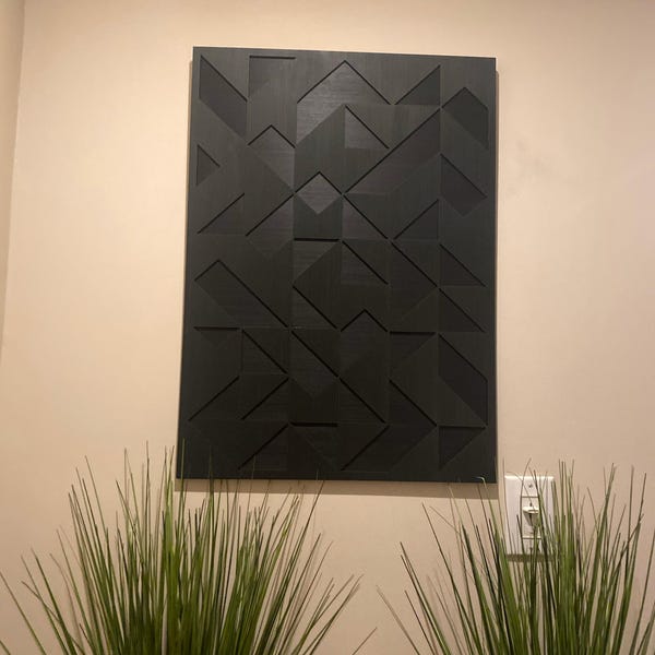 Geometric Abstract Wood Wall Art - Modern Wood Art - Minimal - Charcoal ...