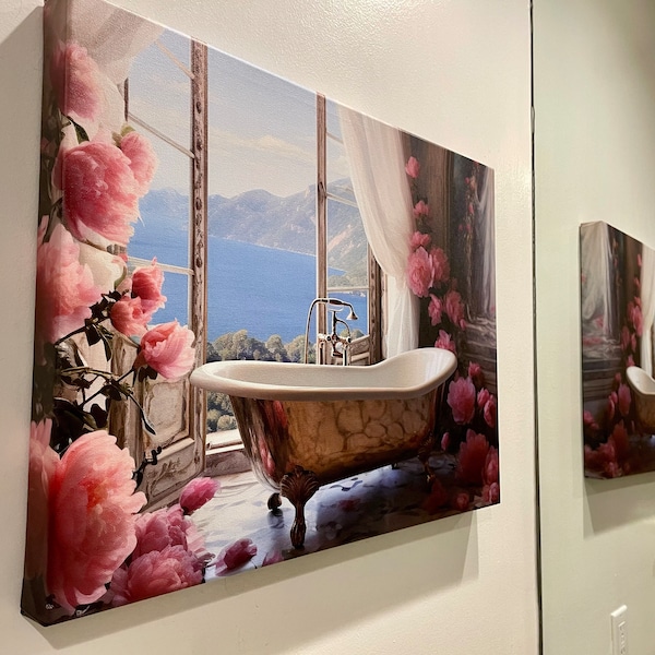 Vintage Bathtub Art Amalfi & Peonies - Bathtub Wall Art | Vintage ...