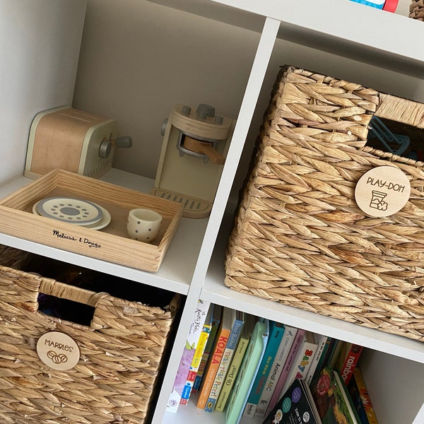 Round Wooden Toy Box Storage Tags - Trofast Labels - Playroom Decor ...