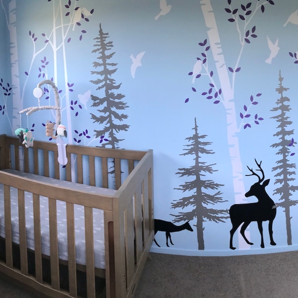 Birch Tree Wall Decal, Deer Forest Vinyl Sticker, Nursery Decor - Etsy