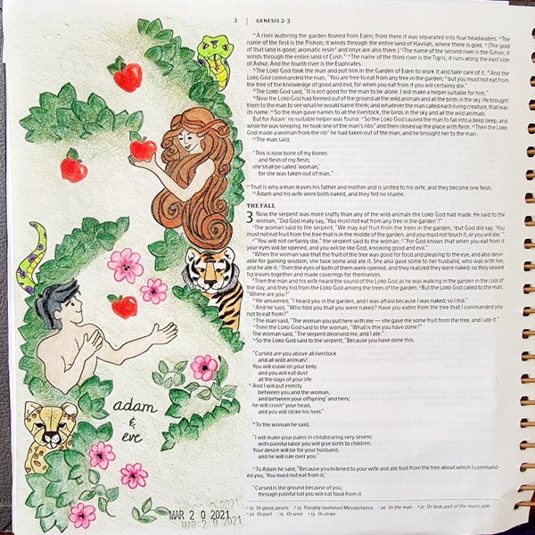 Adam and Eve in the Garden of Eden Two Page Spread for Bible Journaling ...