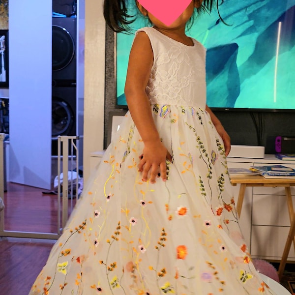 Blue Lace Top Tulle Flower Girl Dresses, FG045