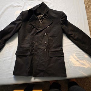 Men's Black Wool Peacoat US Navy Style, Vintage Victorian Double