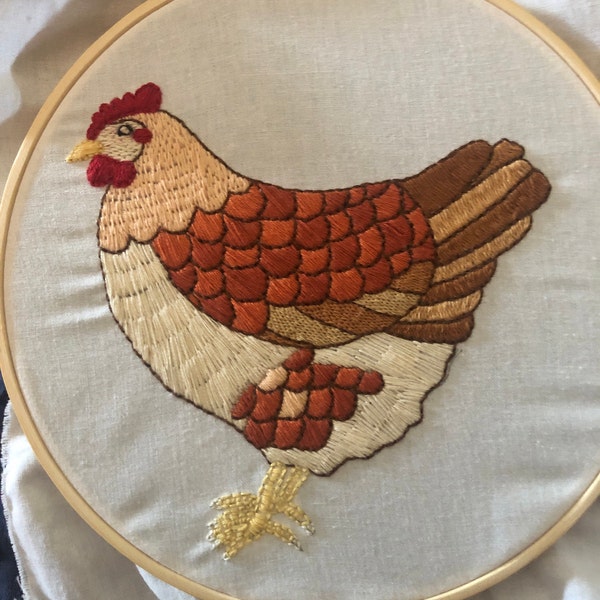 Chicken Embroidery Pattern Instant Download | Hen Hand Embroidery ...