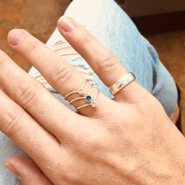 SILVER Chevron Ring. Stackable Ring. Birthstone Ring. Dainty Modern ...